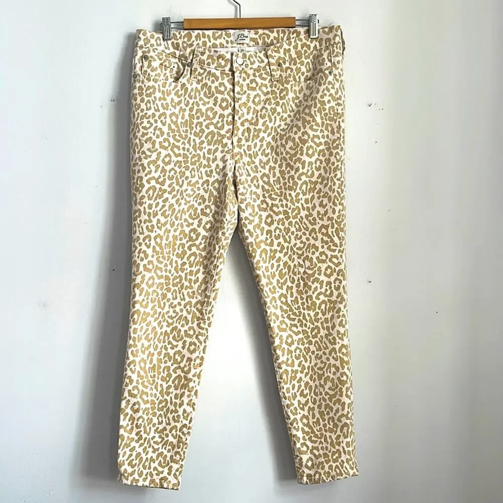 J. Crew 10” high rise toothpick leopard print skinny jeans sz 32